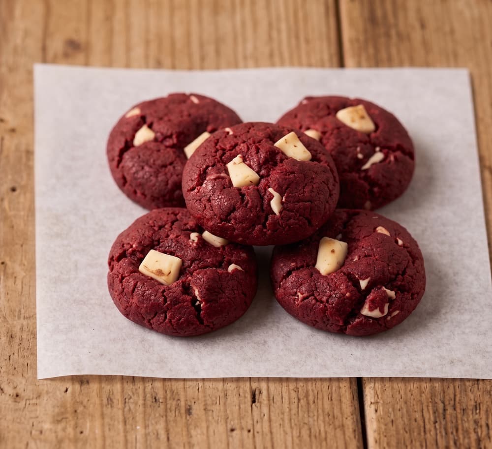 Mini galletas red velvet con chocolate blanco